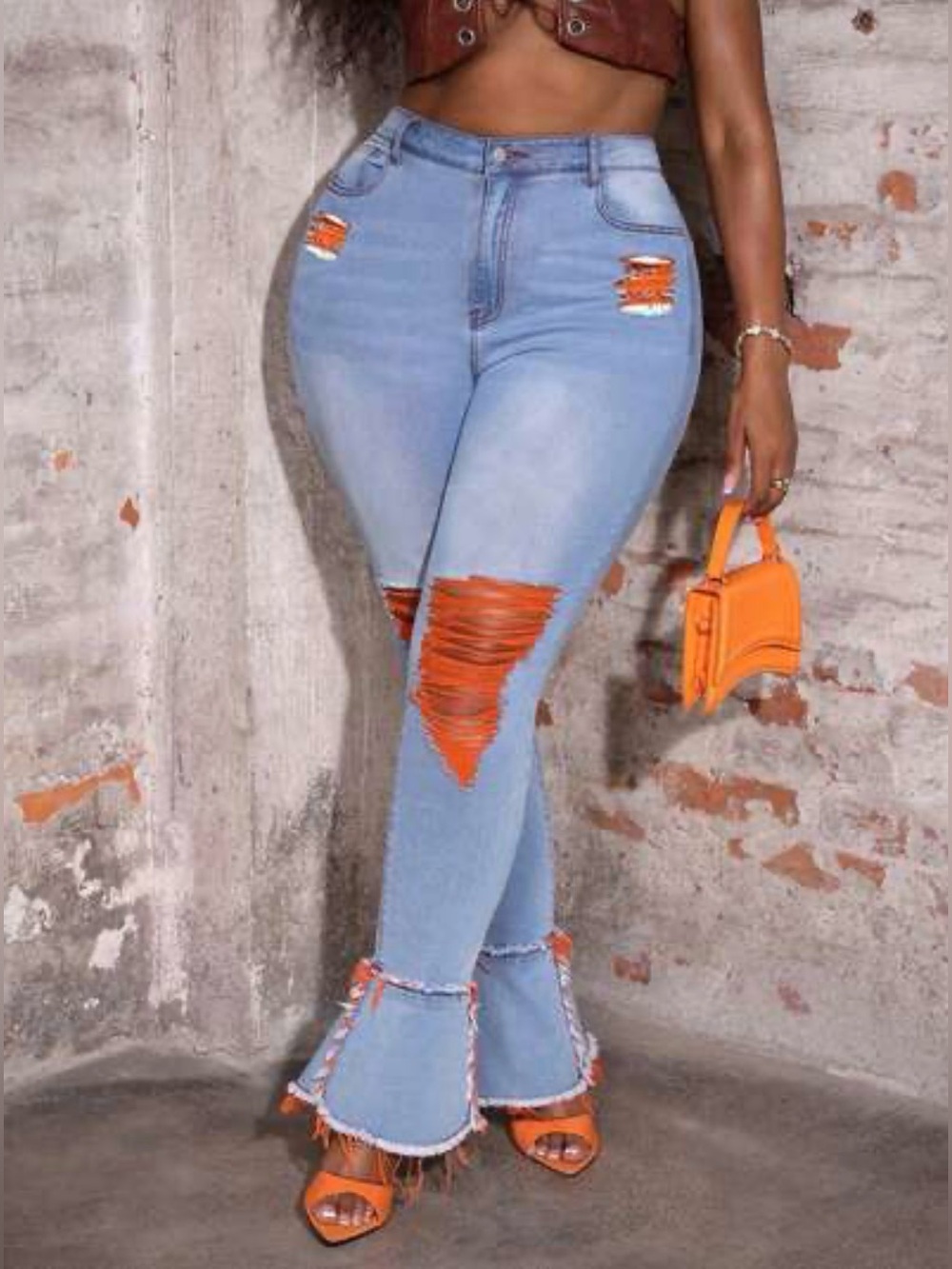 Shein Curve Size 1X Light Washed Distressed Flared Jeans